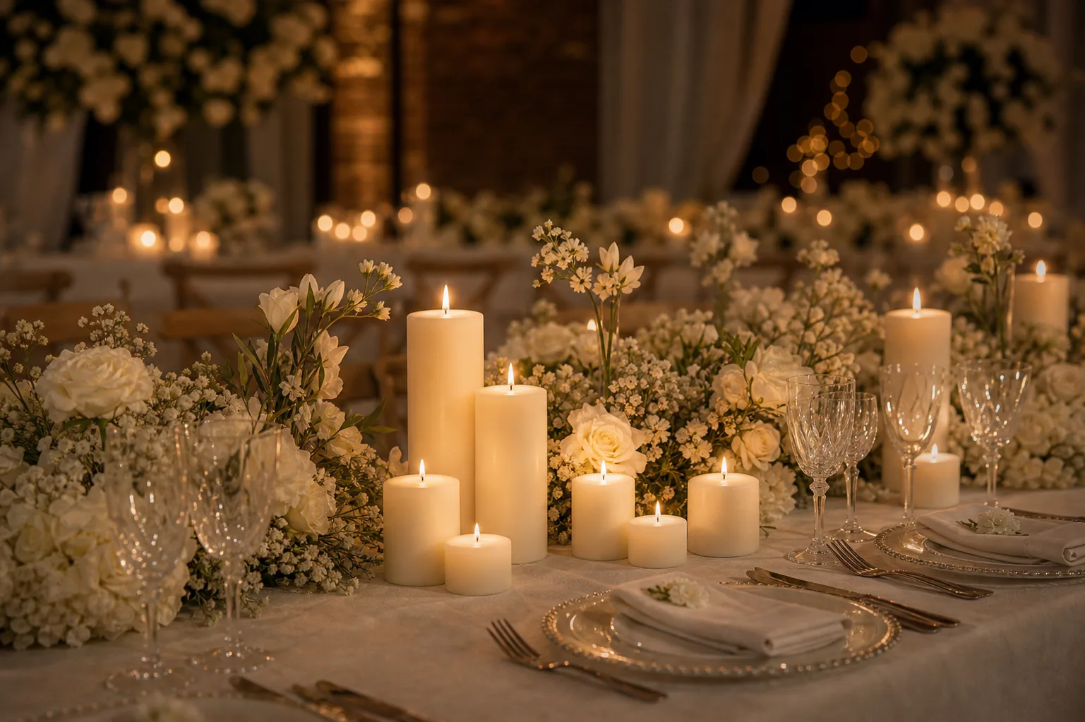 Wedding candle styling on a romantic reception table